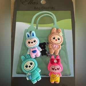 Monster Bag Charms Set - Teal, Pink, Blue and Brown.